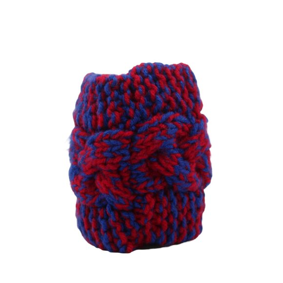 Handmade Hand Knit Spider-Man Red and Blue Cable Knit Candle Cozy - Picture 2 of 4